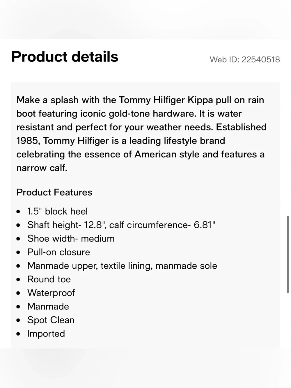 Tommy Hilfiger Black Short Rain Boots with Red Interior